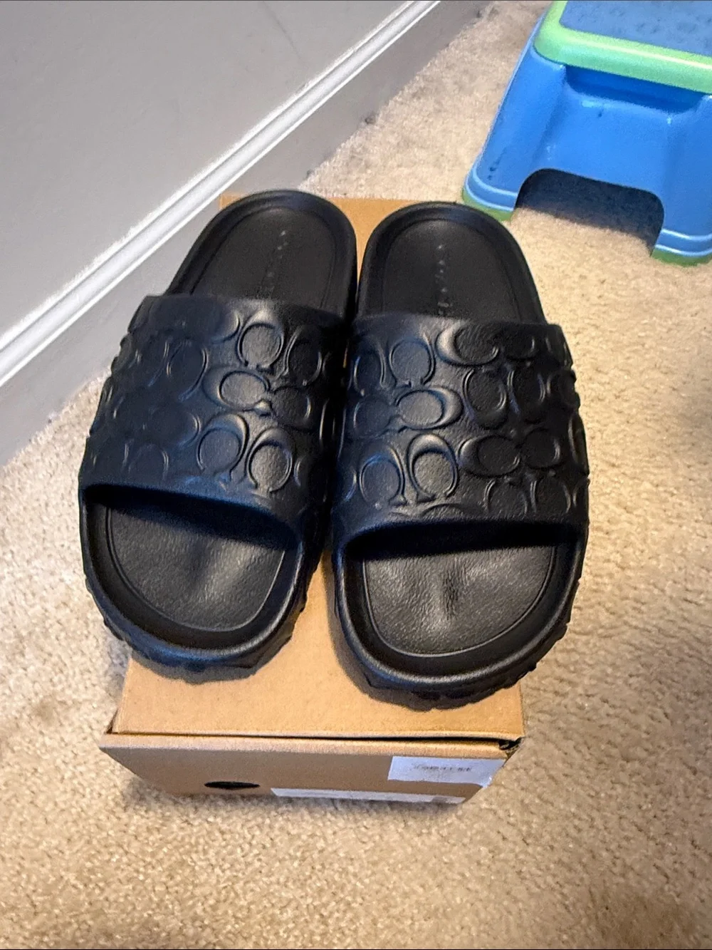 Coach Kids Black Logo-Embossed Slide Sandals